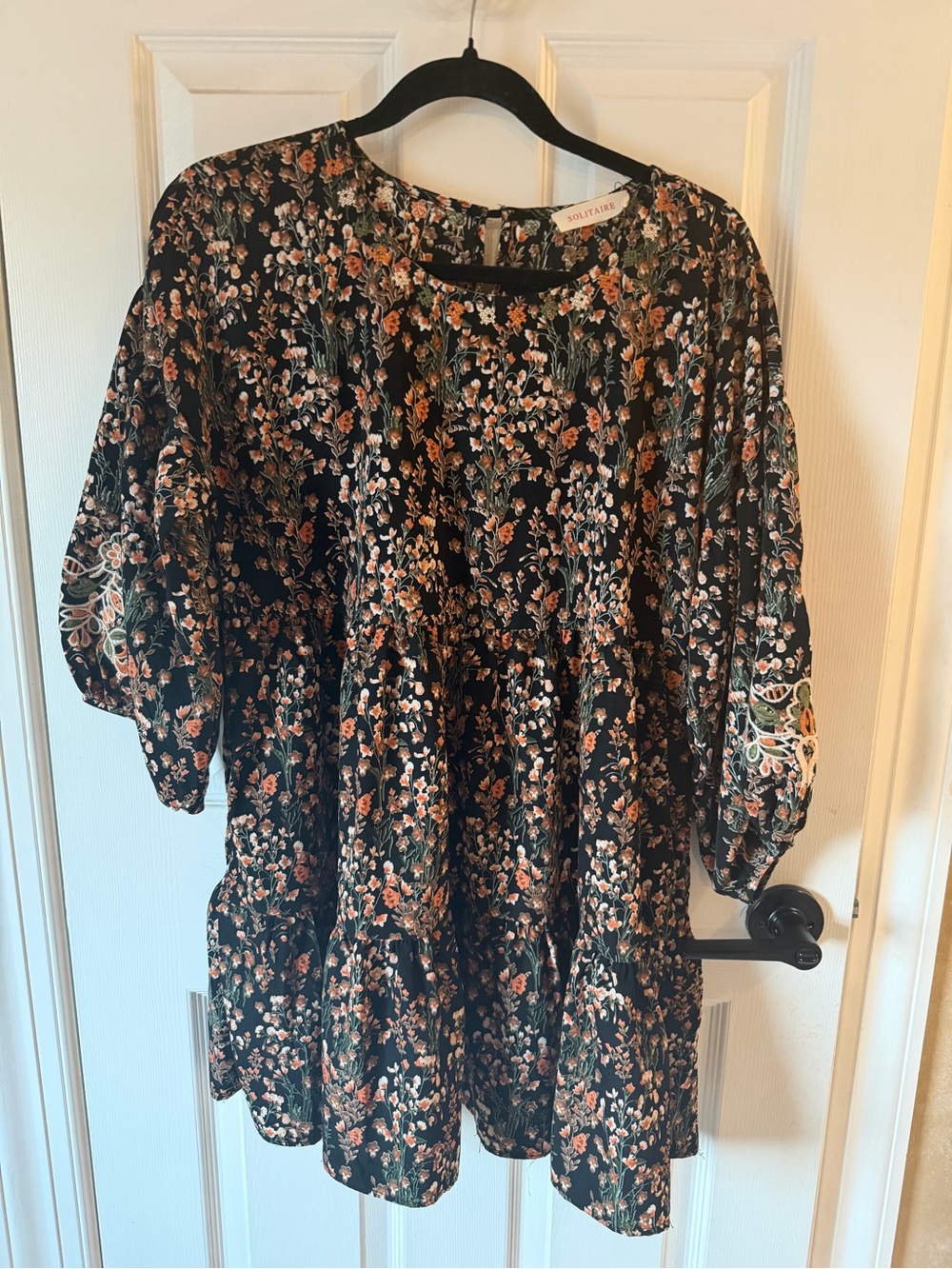 Black Floral Peasant Dress